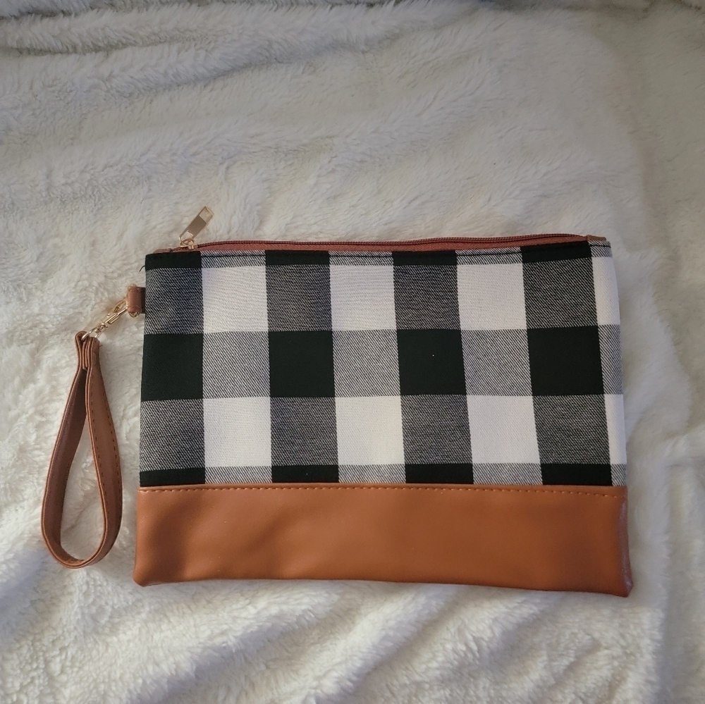 Plaid and Tan Clutch Bag